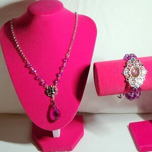 2028 Necklace & bracelet set purple & silver tone costume jewelry NWT